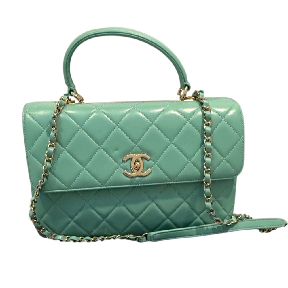 CHANEL Turquoise Lambskin Quilted Small Trendy CC Dual Handle Flap Bag
